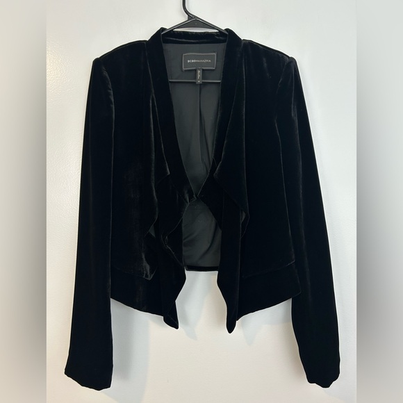 BCBGMaxAzria Black Velvet Open Front Silk Blend Drapey Jacket/Blazer Medium - Picture 1 of 12